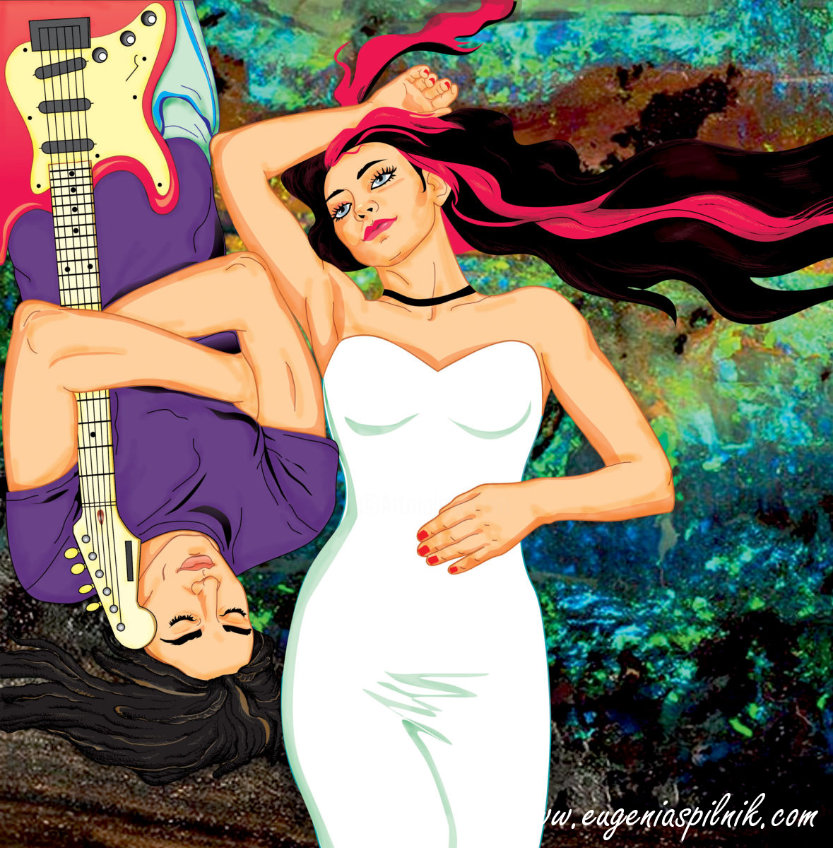Ilustracion comic Benedict y Begonia pareja con guitarra