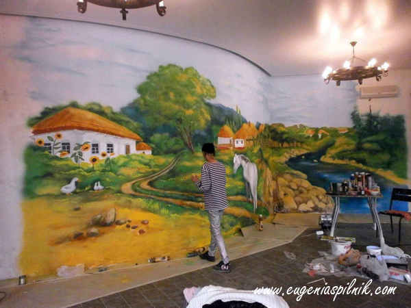 pintura mural para pared principal restaurante
